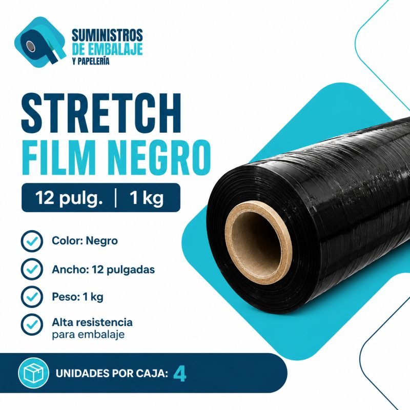 STRETCH FILM NEGRO 1 KG - 12 PULGADAS